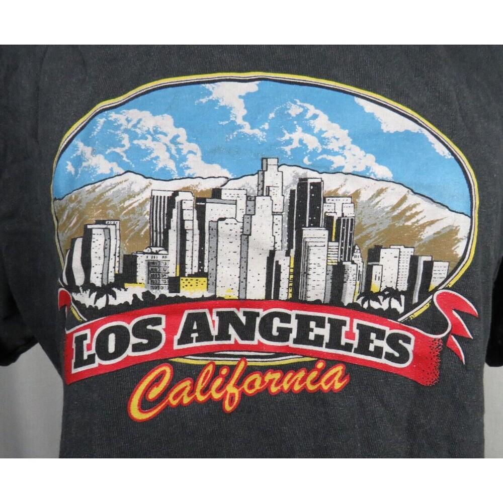 Los Angeles California Black Washed Boxy Relaxed Fit Cropped Tee Size M - Picture 2 of 6